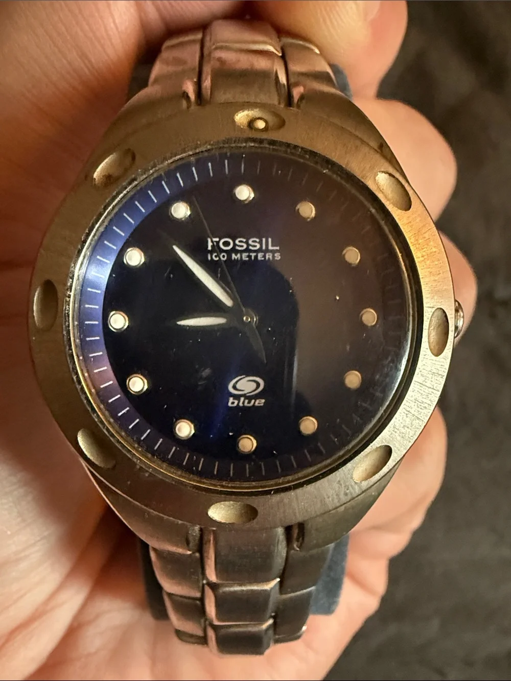 Fossil Men's Blue Dial Stainless Steel Watch - Vintage circa 1999